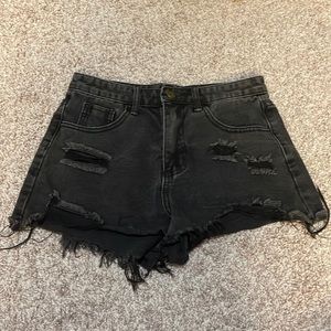 Black denim shorts